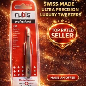 Rubis Switzerland 130 Professional Slanted Tip Stainless Steel Precision Tweezer